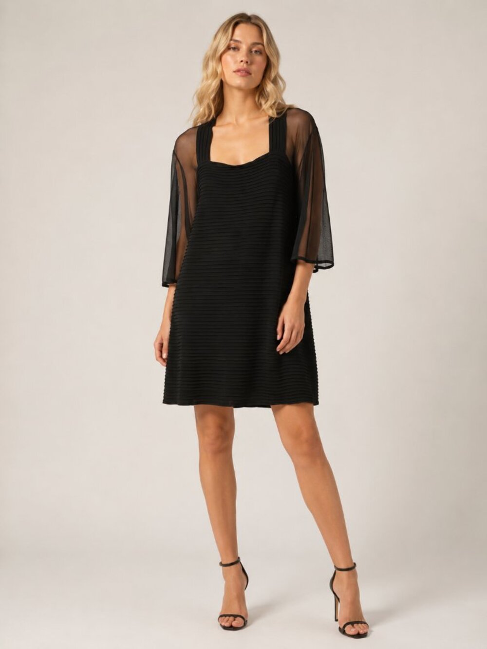 2/$30 Onyx Mesh Overlay Cutout Ribbed Dress Long Sleeve Black 22W #A3128